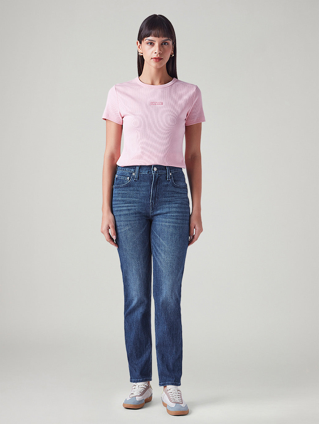 Women's 724 Blue Slim Straight Fit High Rise Jeans - Front View