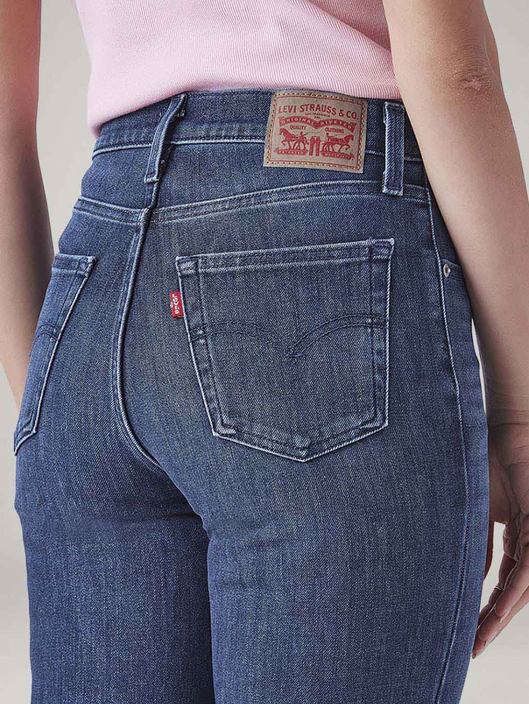 Women's 724 Blue Slim Straight Fit High Rise Jeans - Detail View