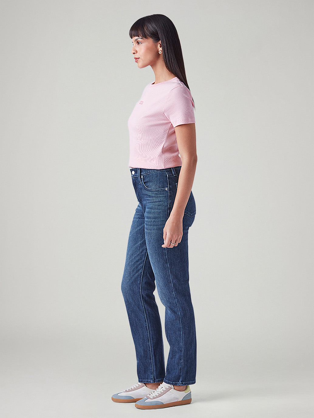 Women's 724 Blue Slim Straight Fit High Rise Jeans - Side View
