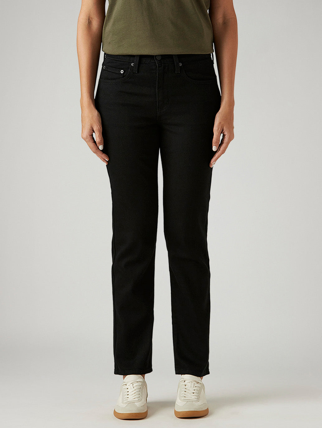 Women's 724 Black Slim Straight Fit High Rise Jeans - Front View