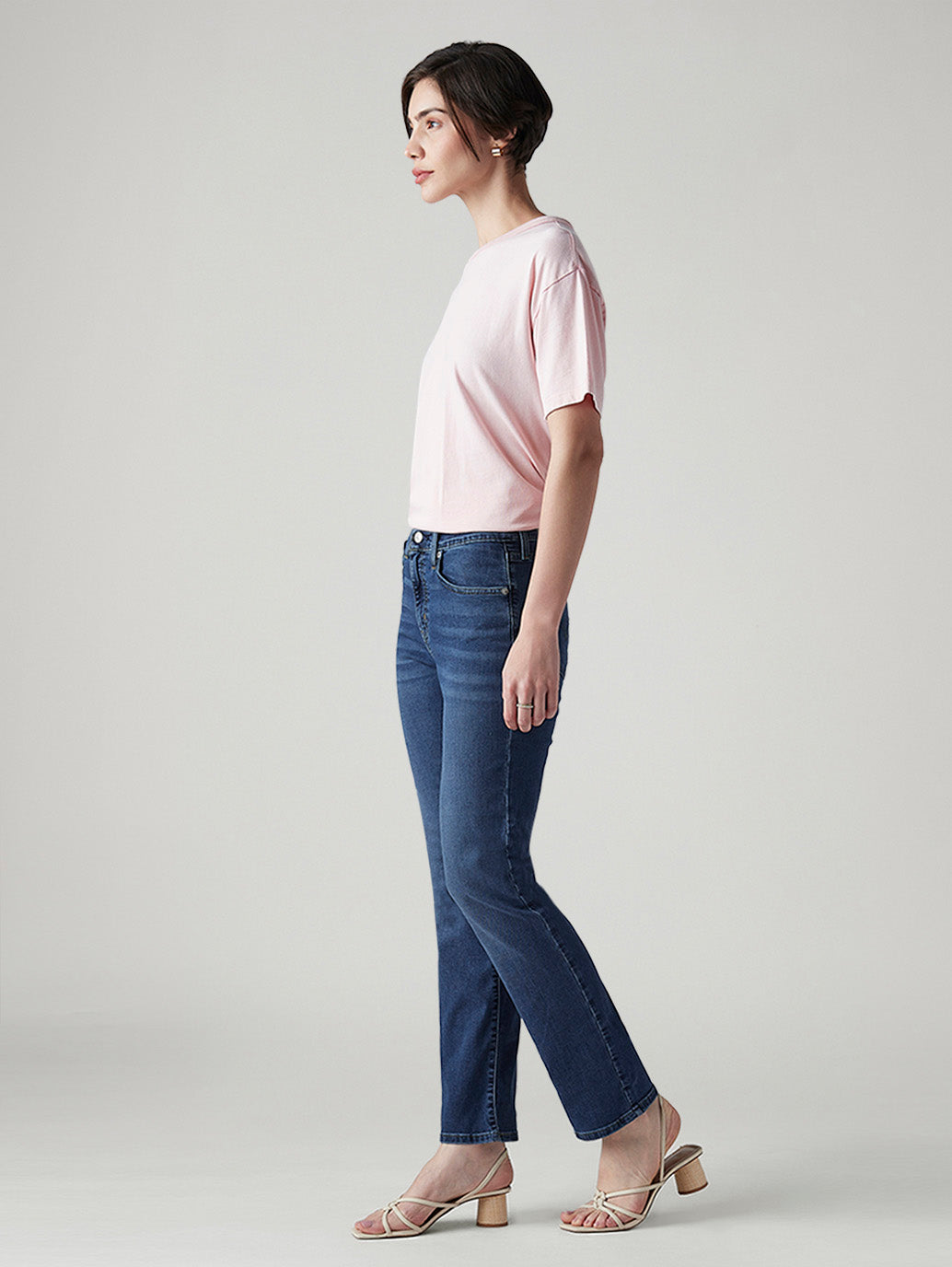 Women's 724 Blue Slim Straight Fit High Rise Jeans - Side View