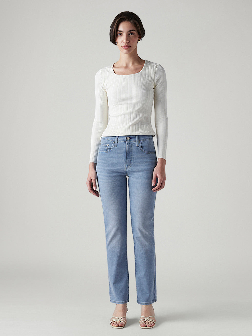 Women's 724 Light Blue Slim Straight Fit High Rise Jeans - Front View