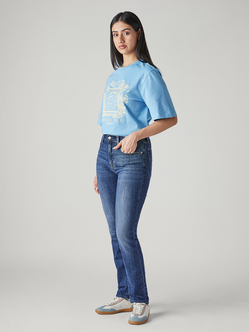 Women's 724 Blue Slim Straight Fit High Rise Jeans - Side View