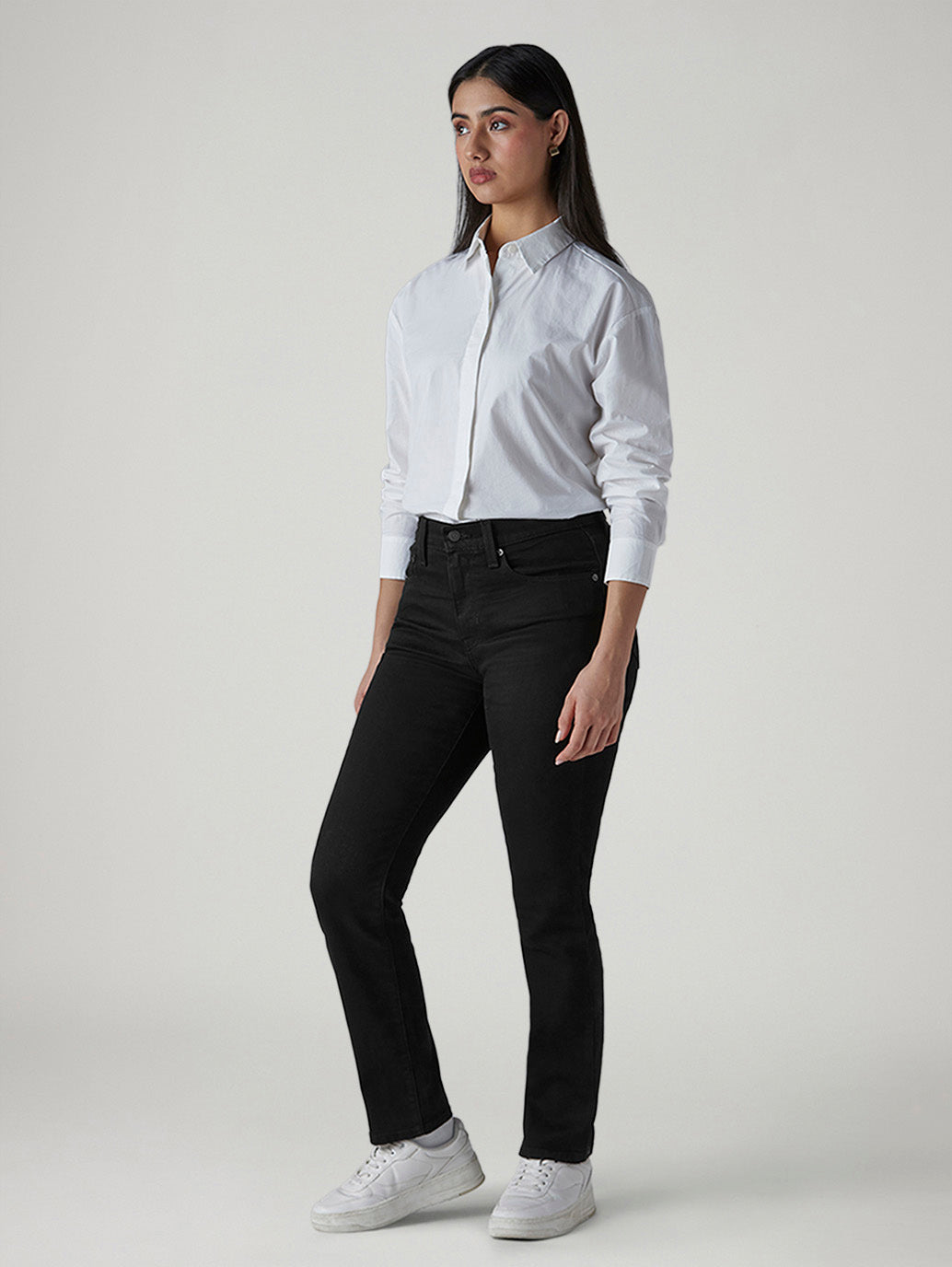 Women's 724 Black Slim Straight Fit High Rise Jeans - Side View