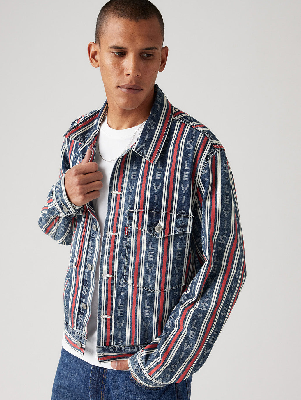 Men's Striped Multicolor Denim Jacket - 6bedf5aad98c32f837ded4a823a09b2b View