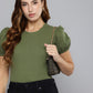 Women's Textured Green Crew Neck Top - 6eede59a-b32c-4138-8443-629d89328a7f1726649332886-Levis-Women-Tops-5811726649332515-1 View