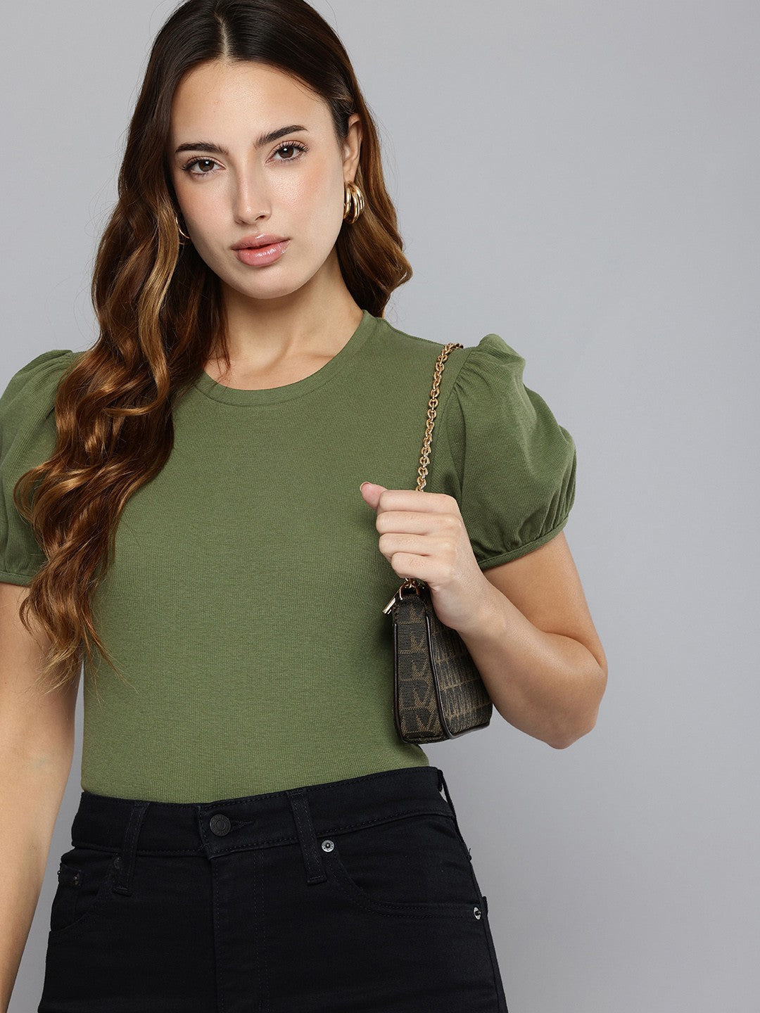 Women's Textured Green Crew Neck Top - 6eede59a-b32c-4138-8443-629d89328a7f1726649332886-Levis-Women-Tops-5811726649332515-1 View