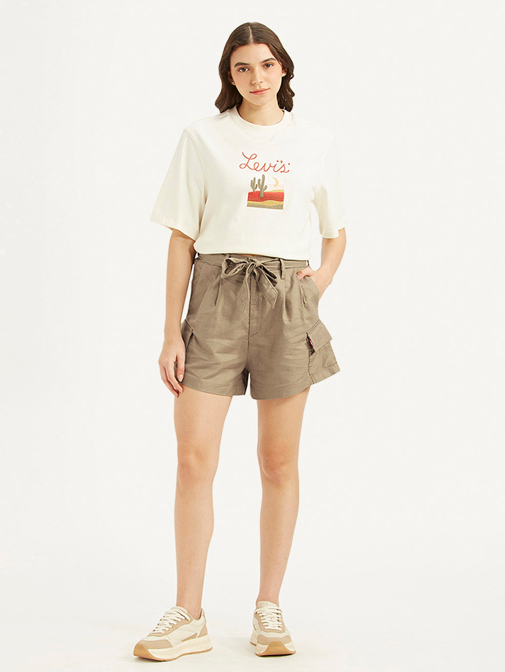 Women's High Rise Khaki Relaxed Fit Shorts