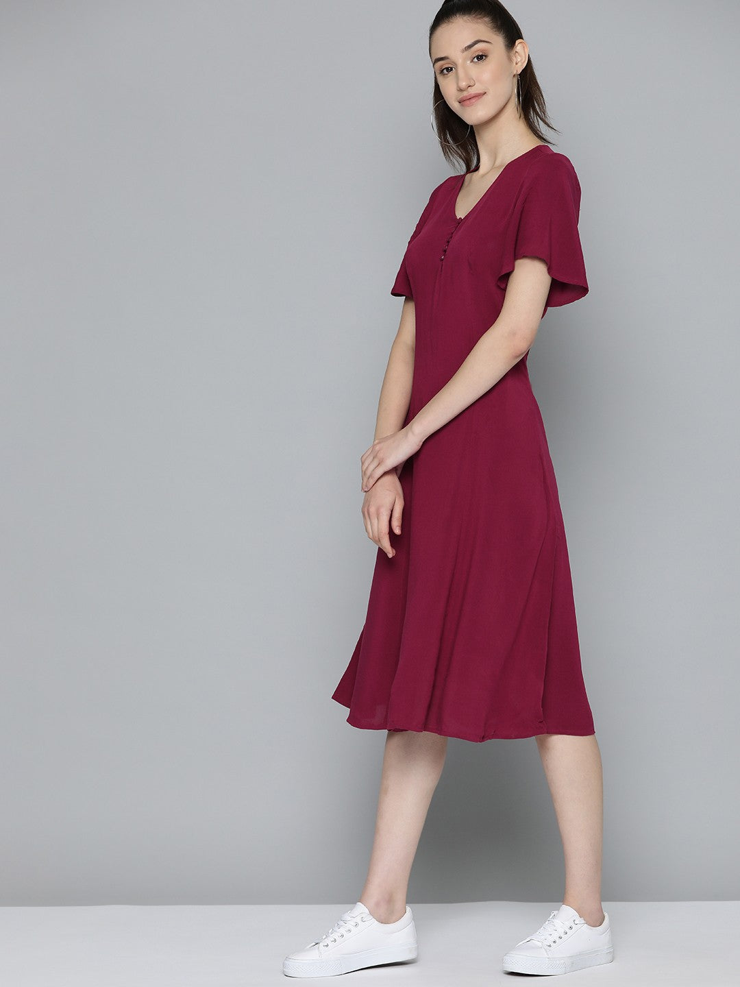 Women's Solid Red V Neck Dresses - 703bd05d-0a30-4206-b8bd-076e7c272d731685696340361-Levis-Women-Dresses-1351685696339949-3 View