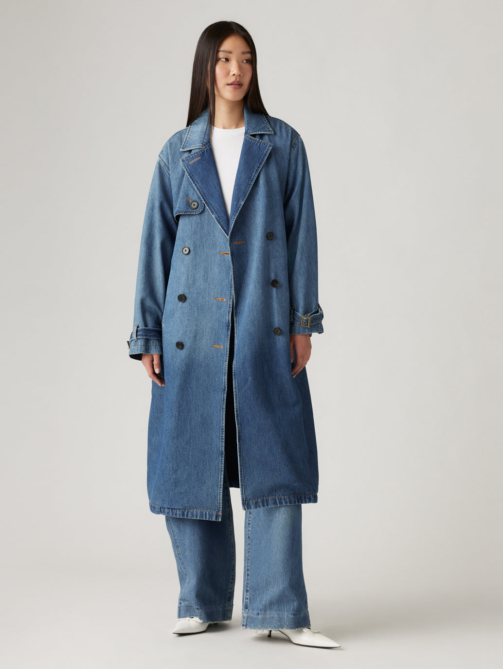 Women's Solid Blue Denim Trench Coat