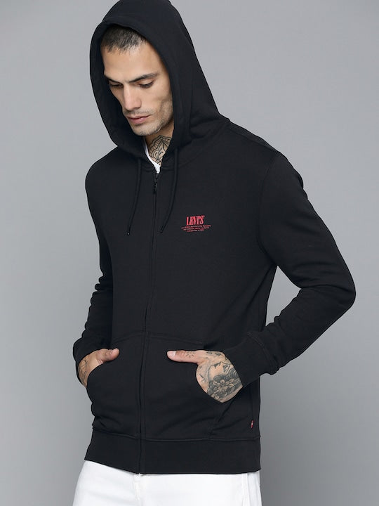 Men's Solid Black Hooded Sweatshirt - 71a374b1-2d28-4ddf-85e9-6cd359edab571694424153923-Levis-Men-Sweatshirts-3641694424153561-3 View