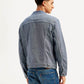 Men's Solid Blue Spread Collar Denim Jacket - Back View