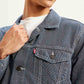Men's Solid Blue Spread Collar Denim Jacket - Detail View