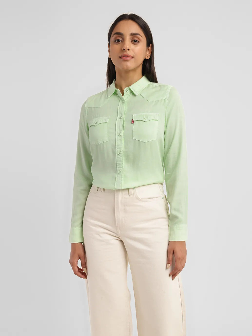 Women's Solid Spread Collar Shirt