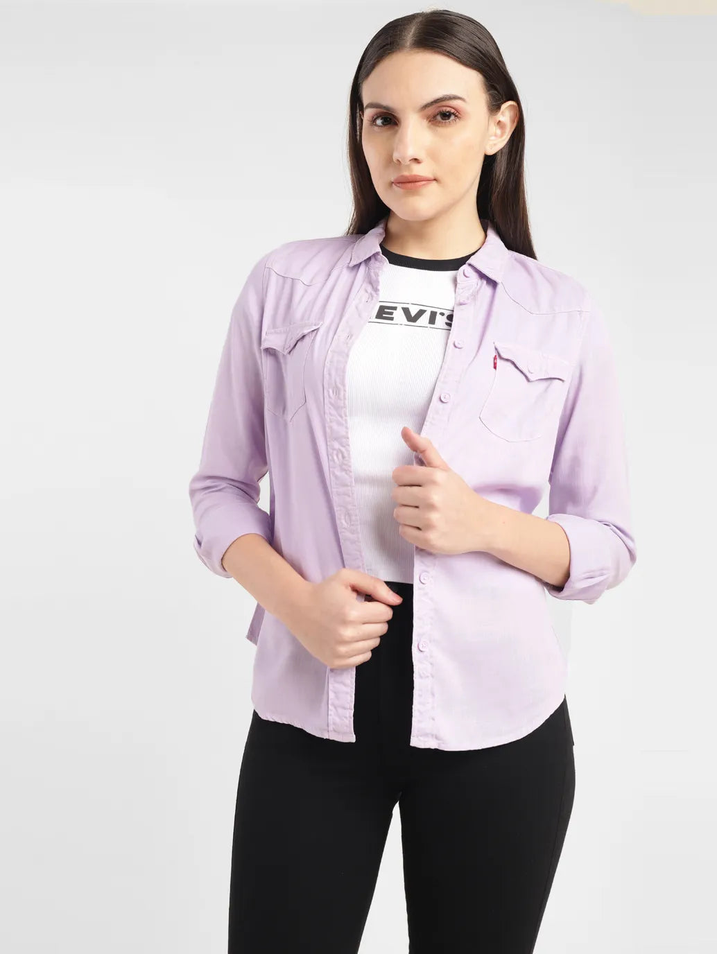 Women's Solid Spread Collar Shirt