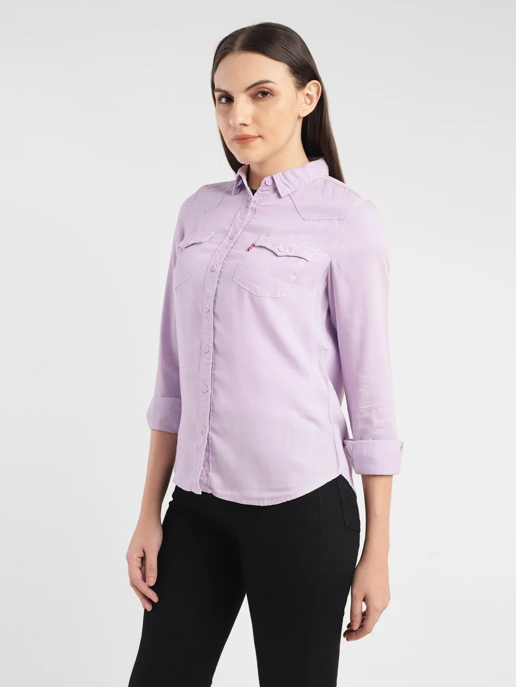 Women's Solid Spread Collar Shirt - a6e5335e-0529-4141-ada9-bbea4e7bedfc View