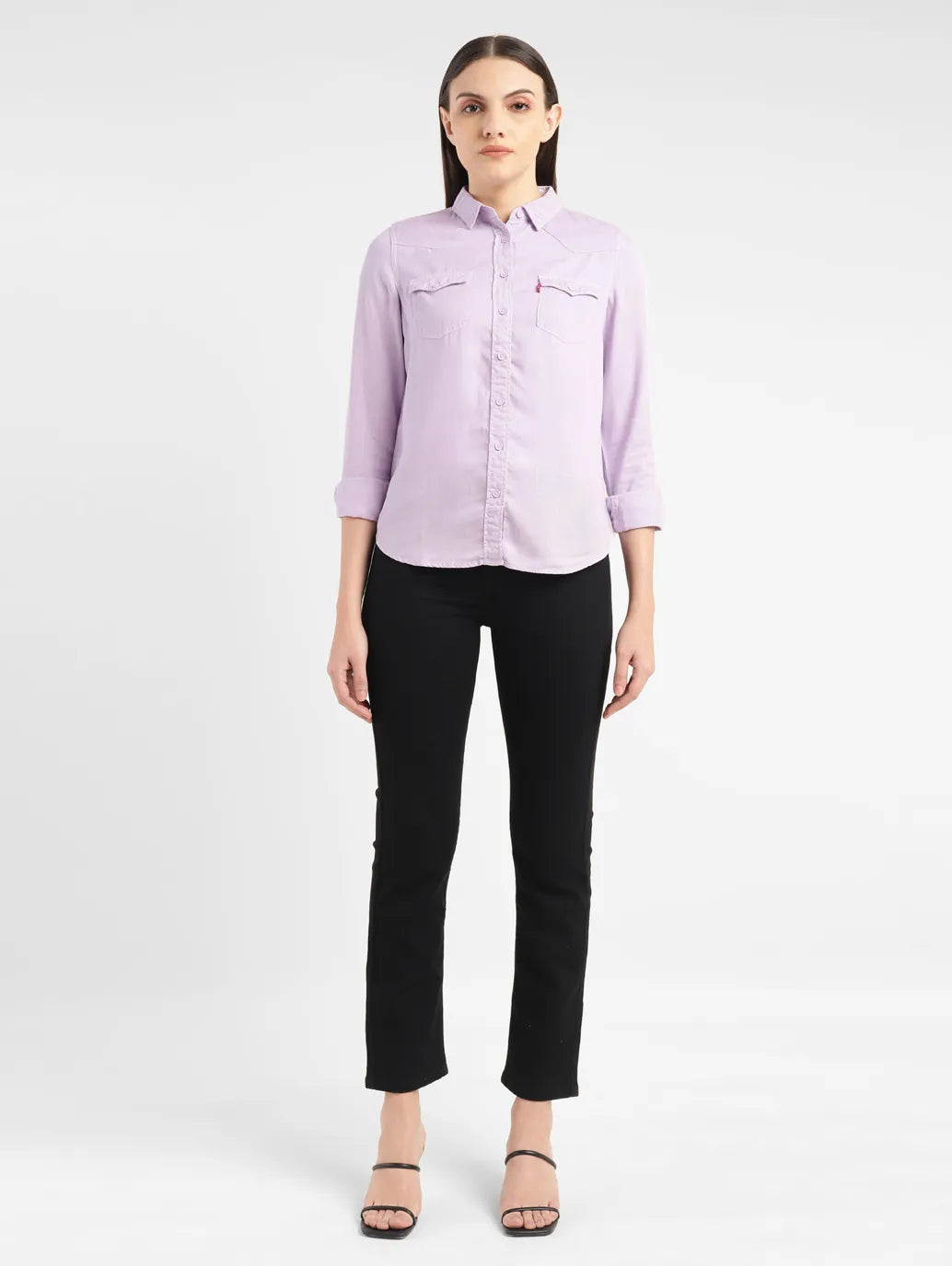Women's Solid Spread Collar Shirt - 75a7c87a-e484-48ba-8baf-7816aa03841c View