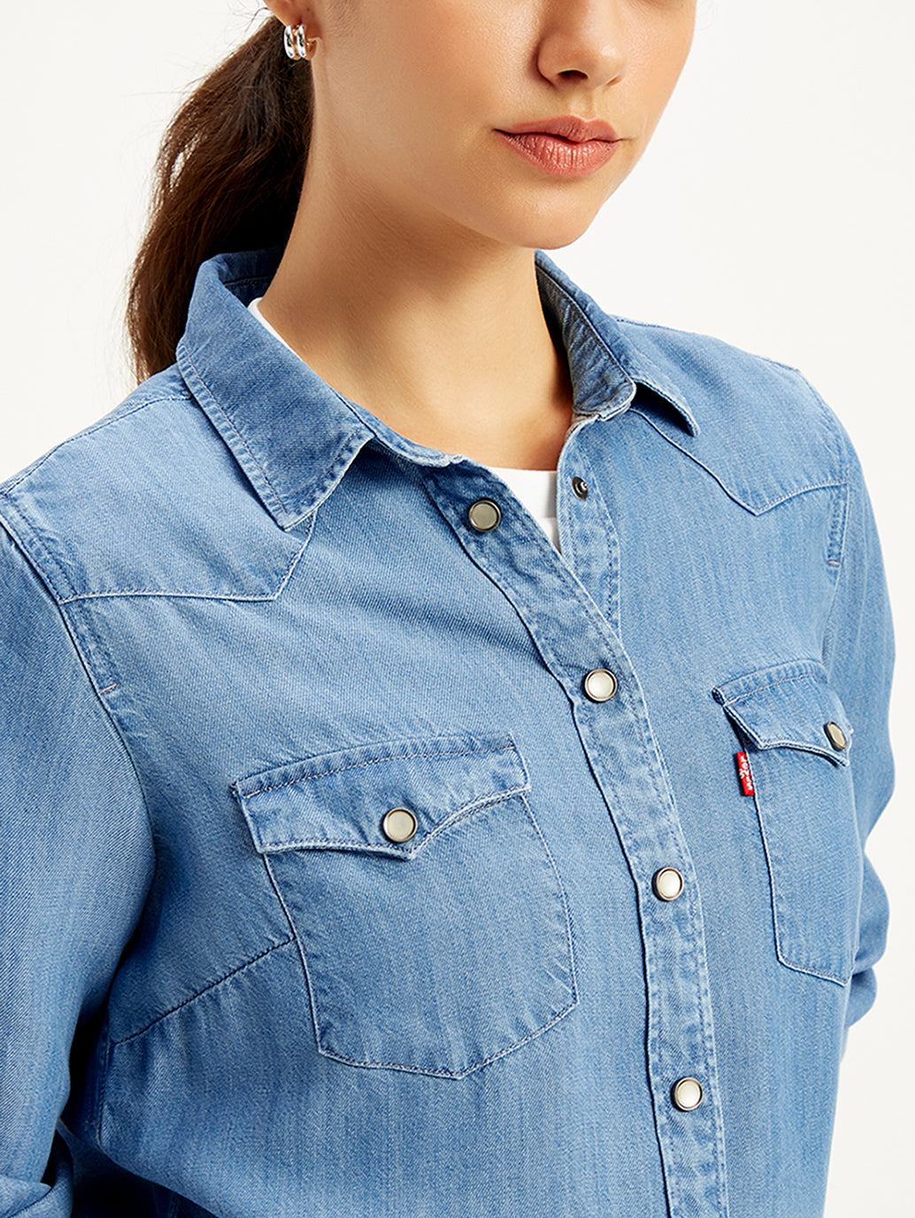 Women's Solid Regular Fit Denim Shirt - Detail View