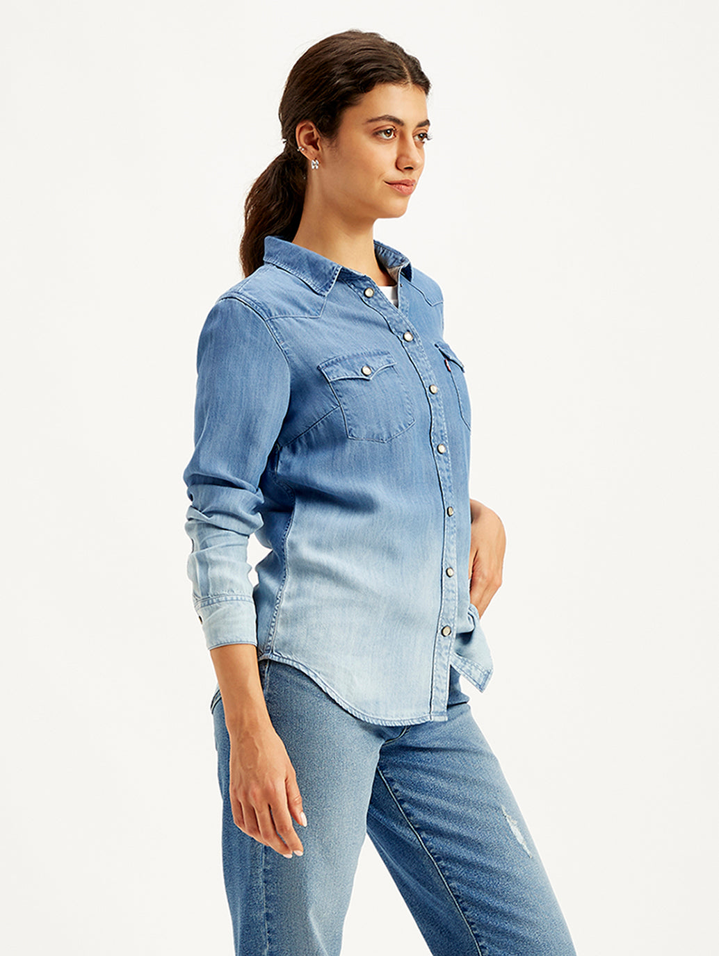 Women's Solid Regular Fit Denim Shirt - Side View