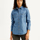 Women's Solid Regular Fit Denim Shirt - Front View