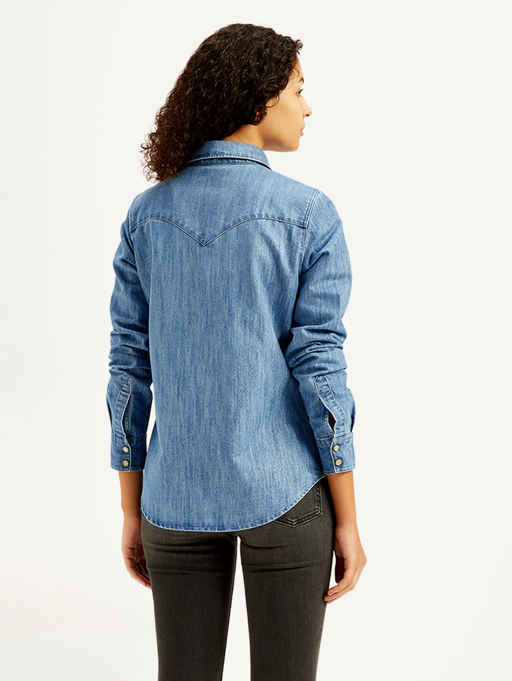 Women's Solid Regular Fit Denim Shirt - Back View
