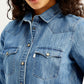 Women's Solid Regular Fit Denim Shirt - Detail View