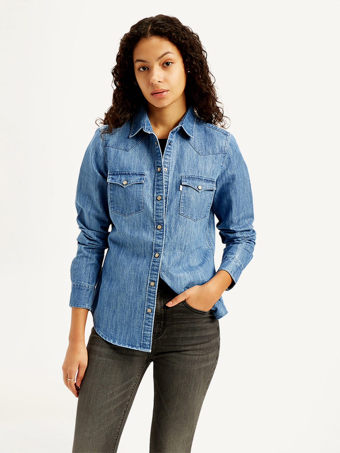 Women's Solid Regular Fit Denim Shirt - Styleshot View