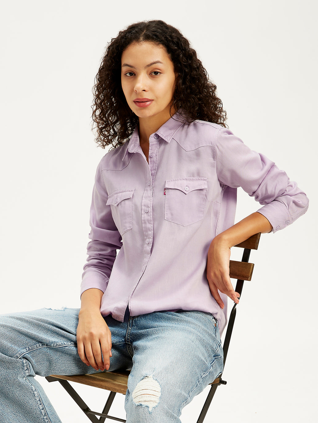 Women's Solid Regular Fit Denim Shirt - c8b21c75-0a4d-413d-9431-4d4bffc2d957 View