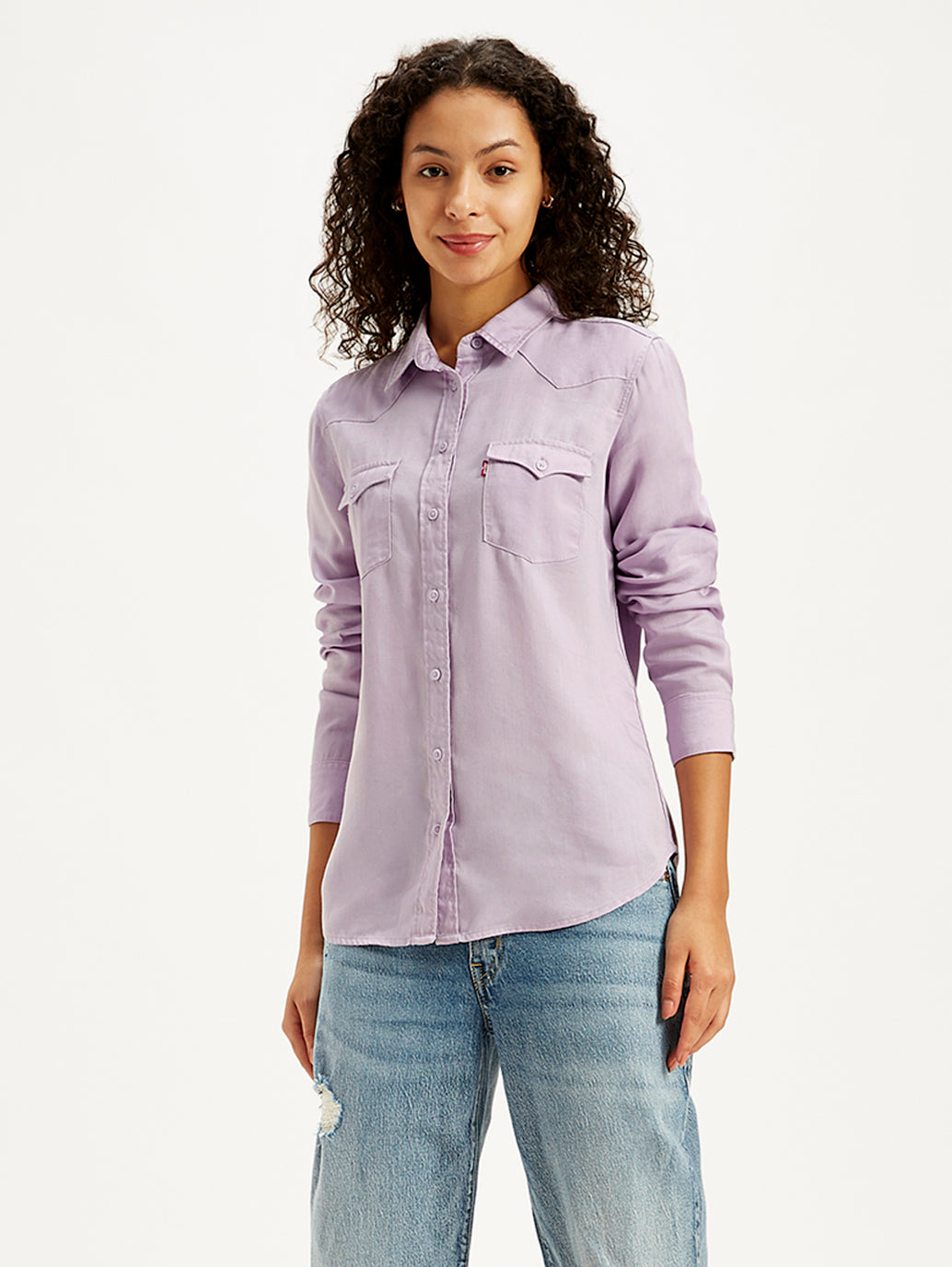 Women's Solid Regular Fit Denim Shirt - 7ae791dd-d4fc-470d-94f9-ad5e7a439bbf View
