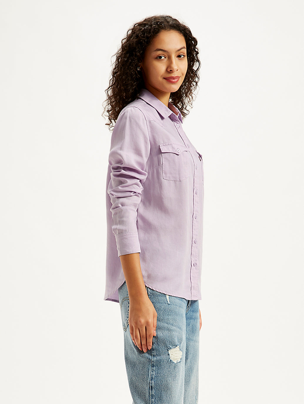Women's Solid Regular Fit Denim Shirt - d8ac0ae6-0199-415c-b98a-2d1b460af2a0 View