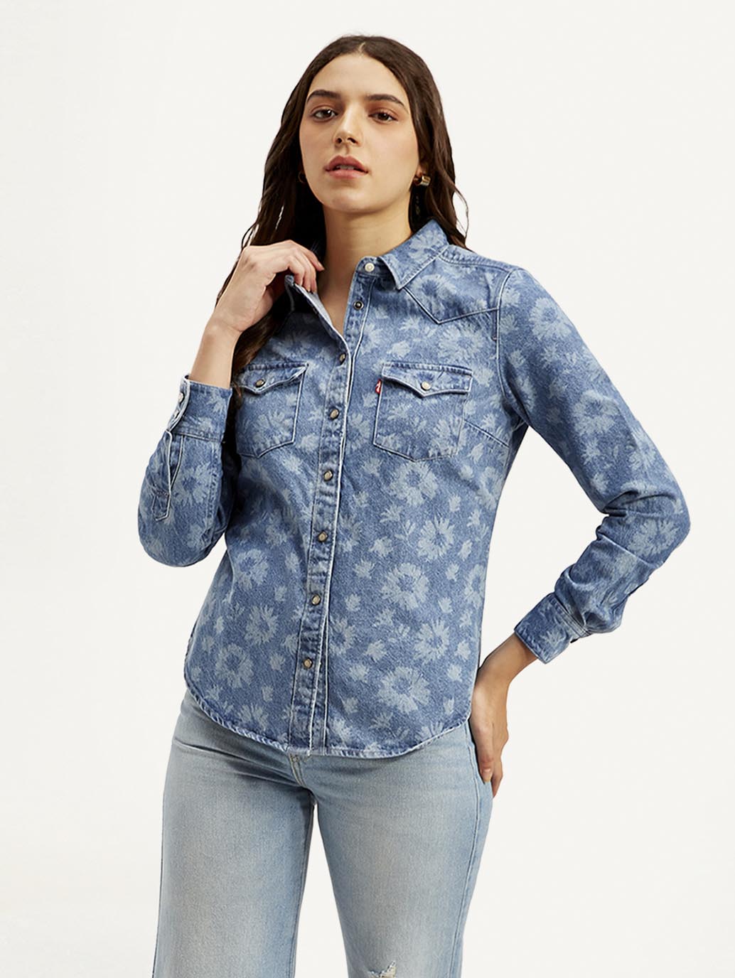 Women's Floral Spread Collar Shirt - Styleshot View