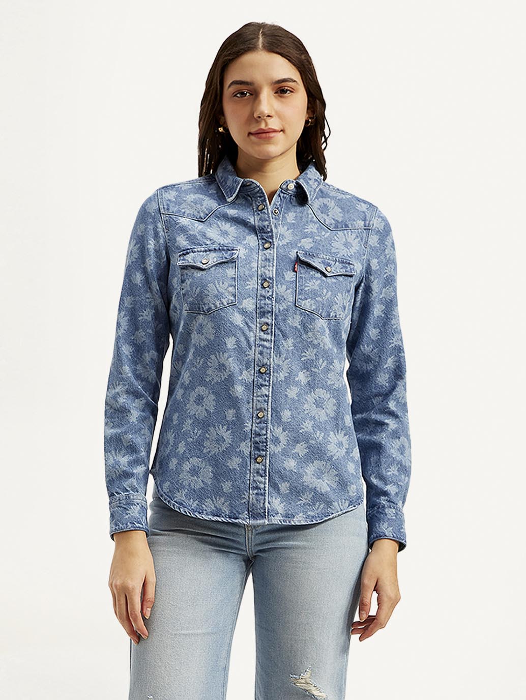 Women's Floral Spread Collar Shirt - Front View