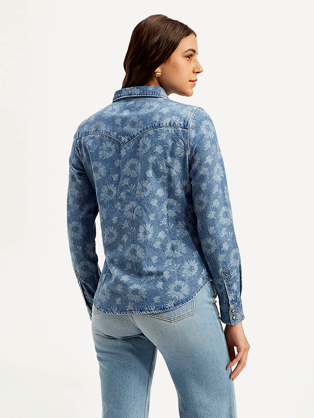 Women's Floral Spread Collar Shirt - Back View
