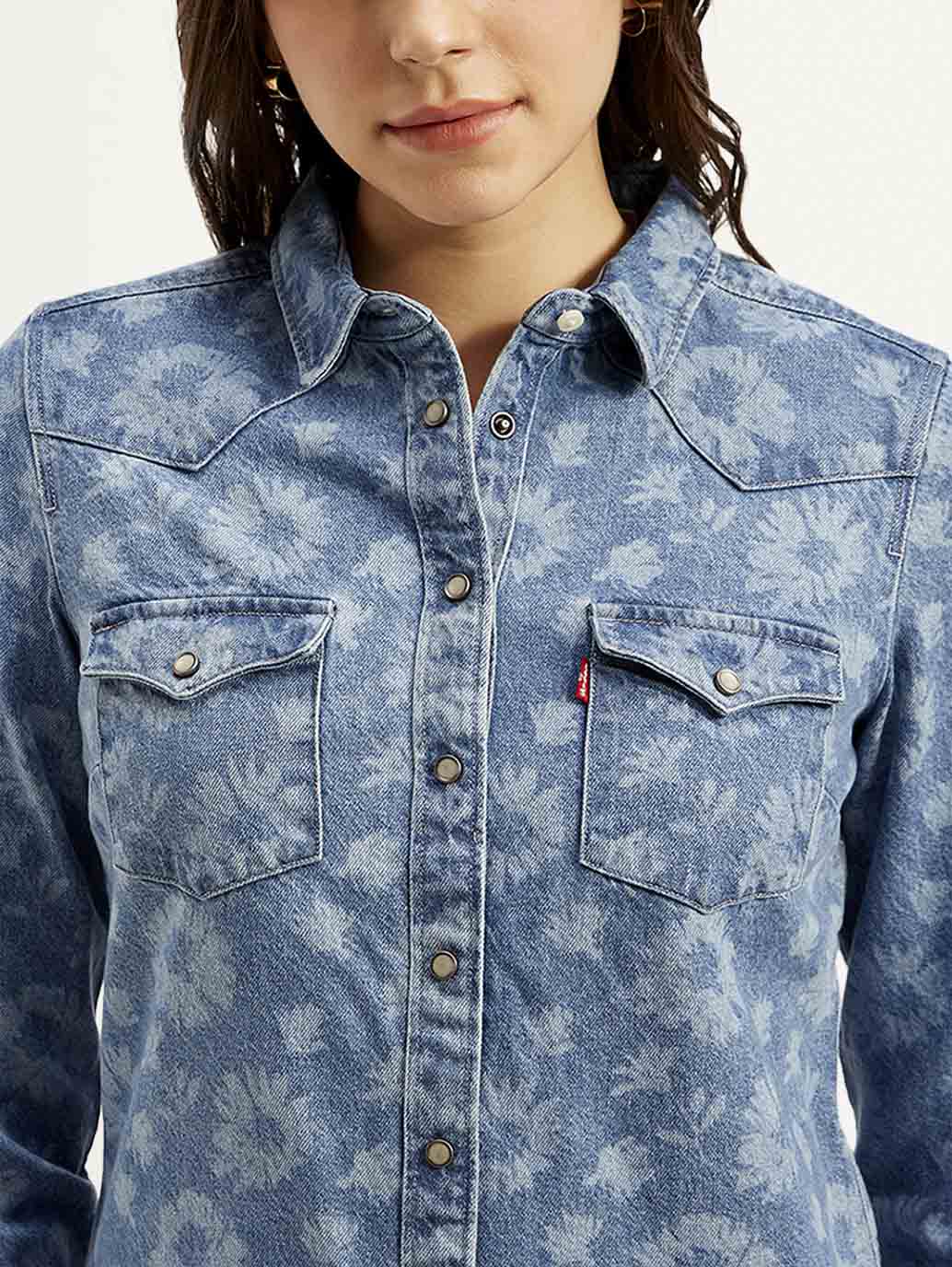 Women's Floral Spread Collar Shirt - Detail View