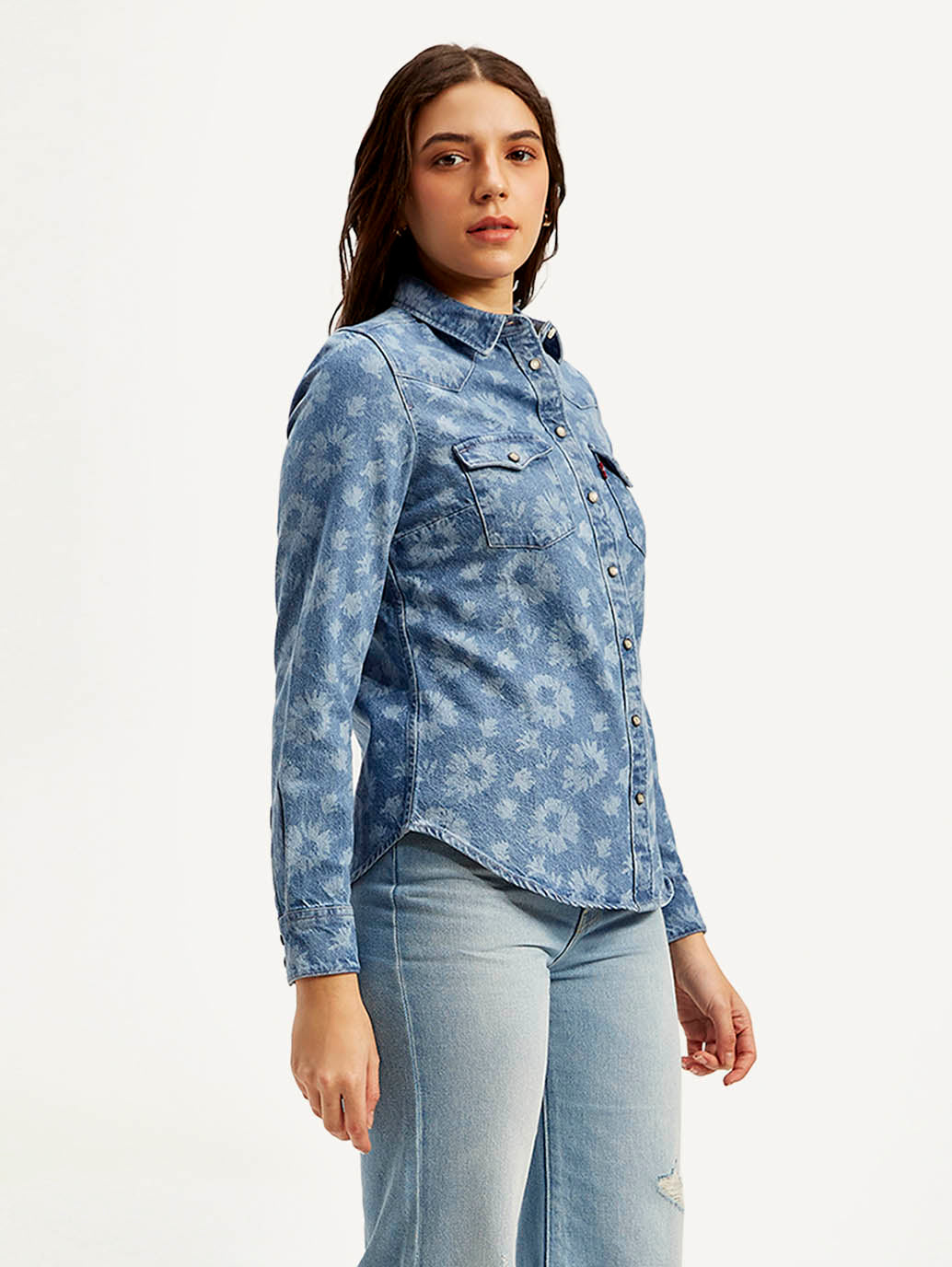 Women's Floral Spread Collar Shirt - Side View