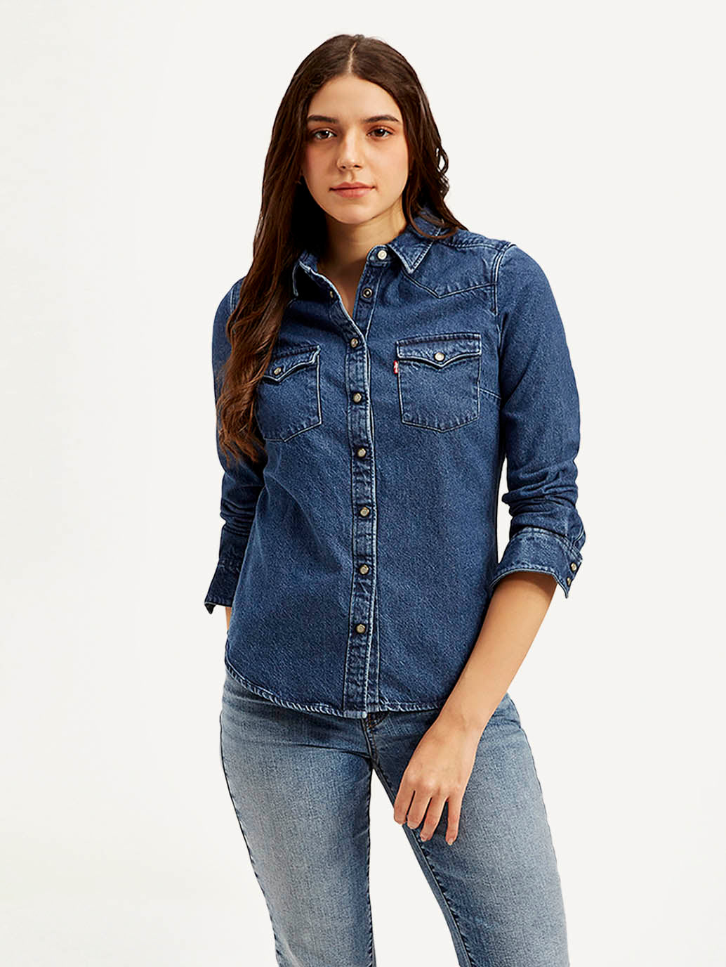 Women's Solid Spread Collar Shirt - Styleshot View