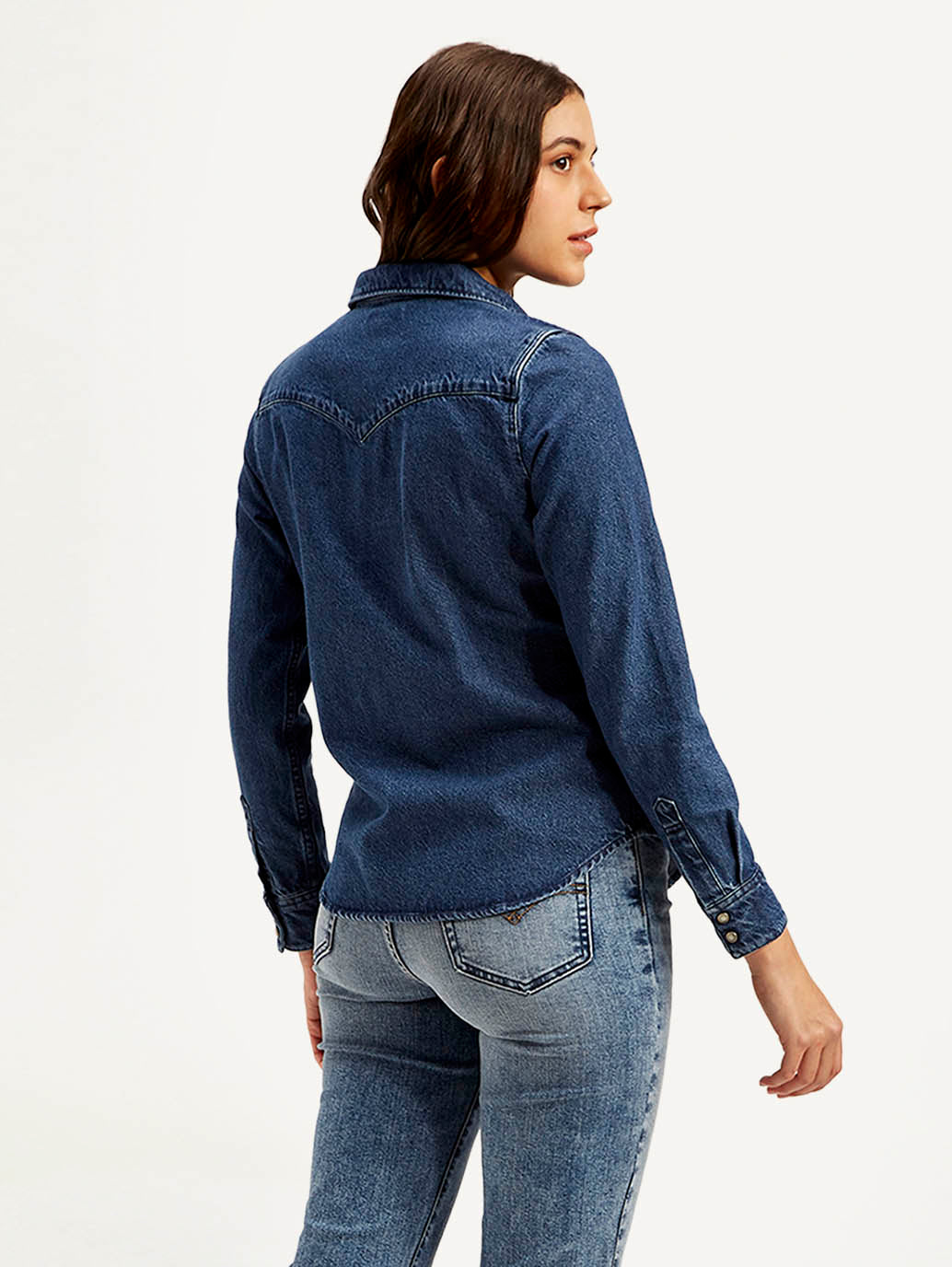 Women's Solid Spread Collar Shirt - Back View