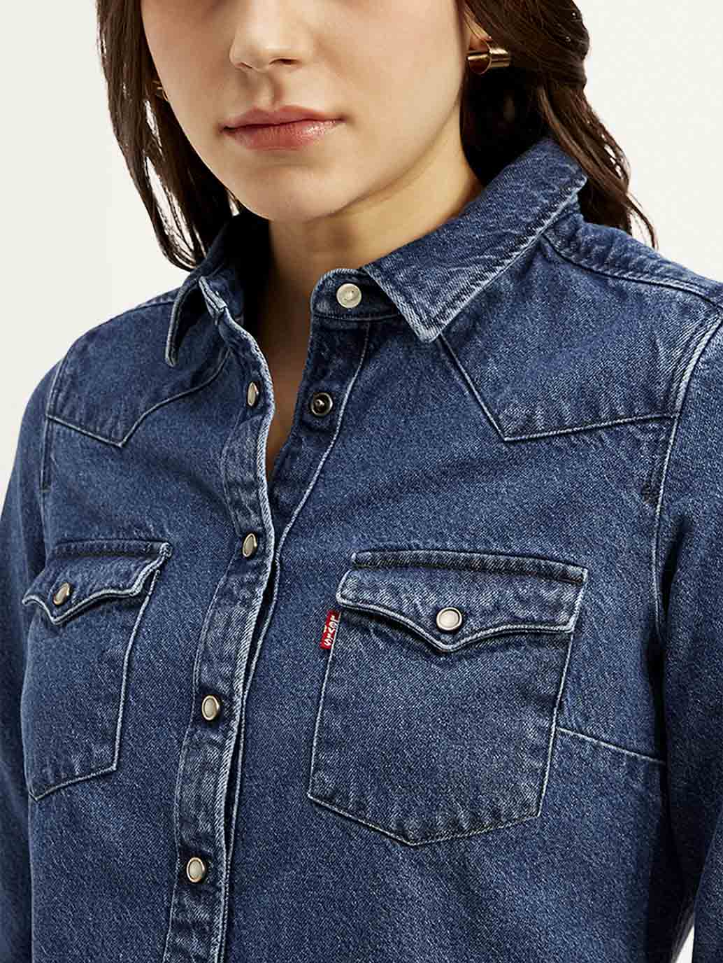 Women's Solid Spread Collar Shirt - Detail View