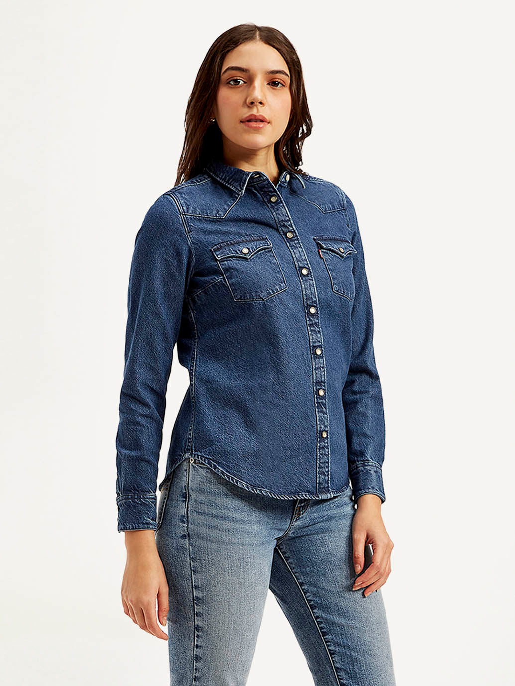 Women's Solid Spread Collar Shirt - Side View