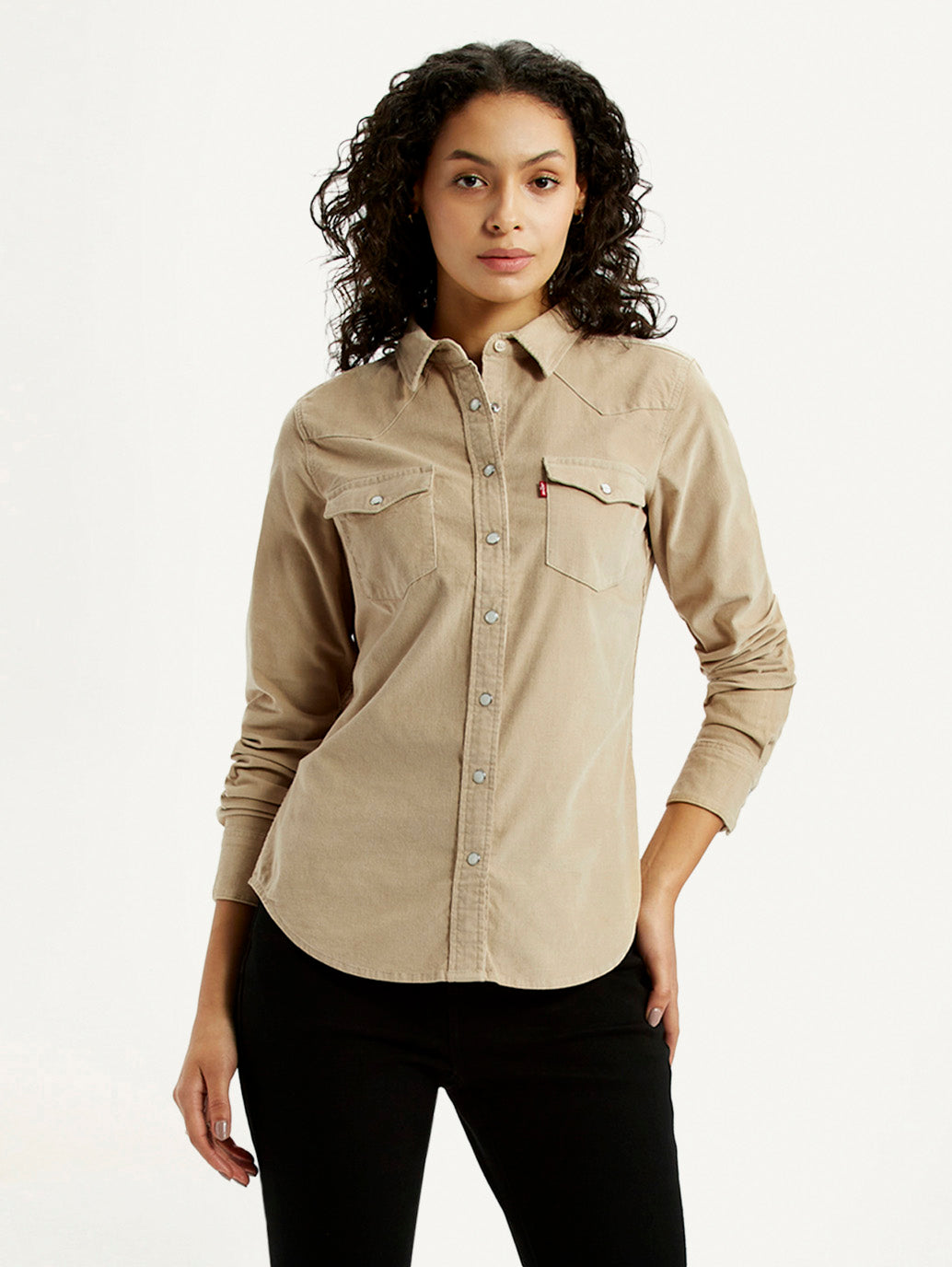 Women's Solid Beige Spread Collar Shirt