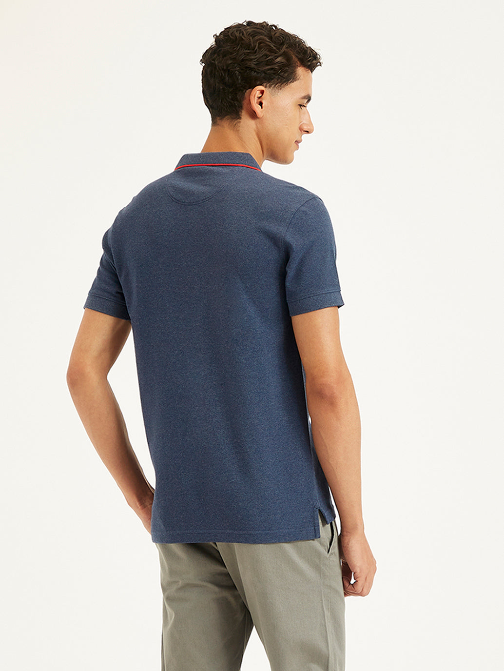 Men's Solid Slim Fit Polo T-Shirt - Back View