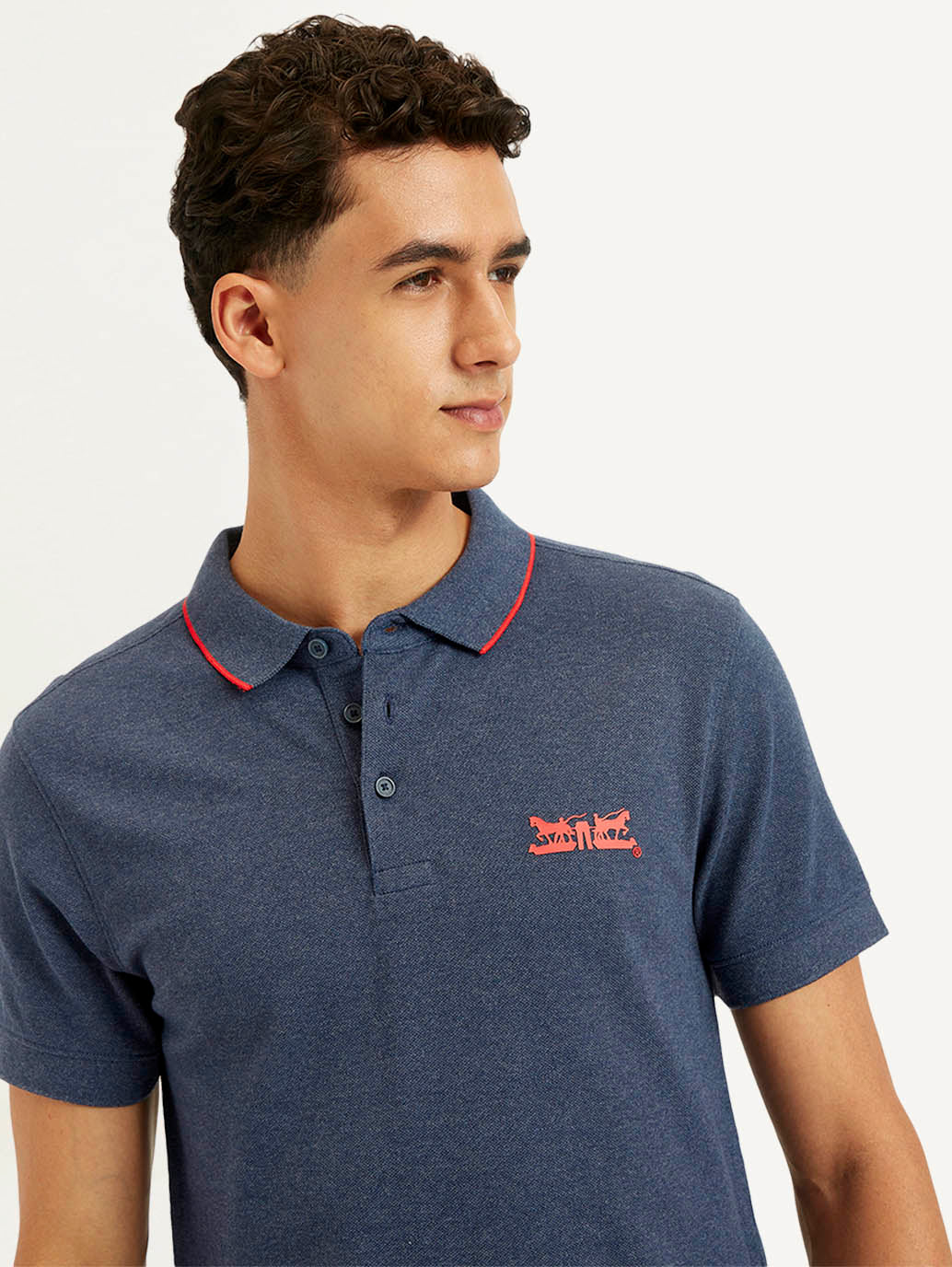 Men's Solid Slim Fit Polo T-Shirt - Detail View
