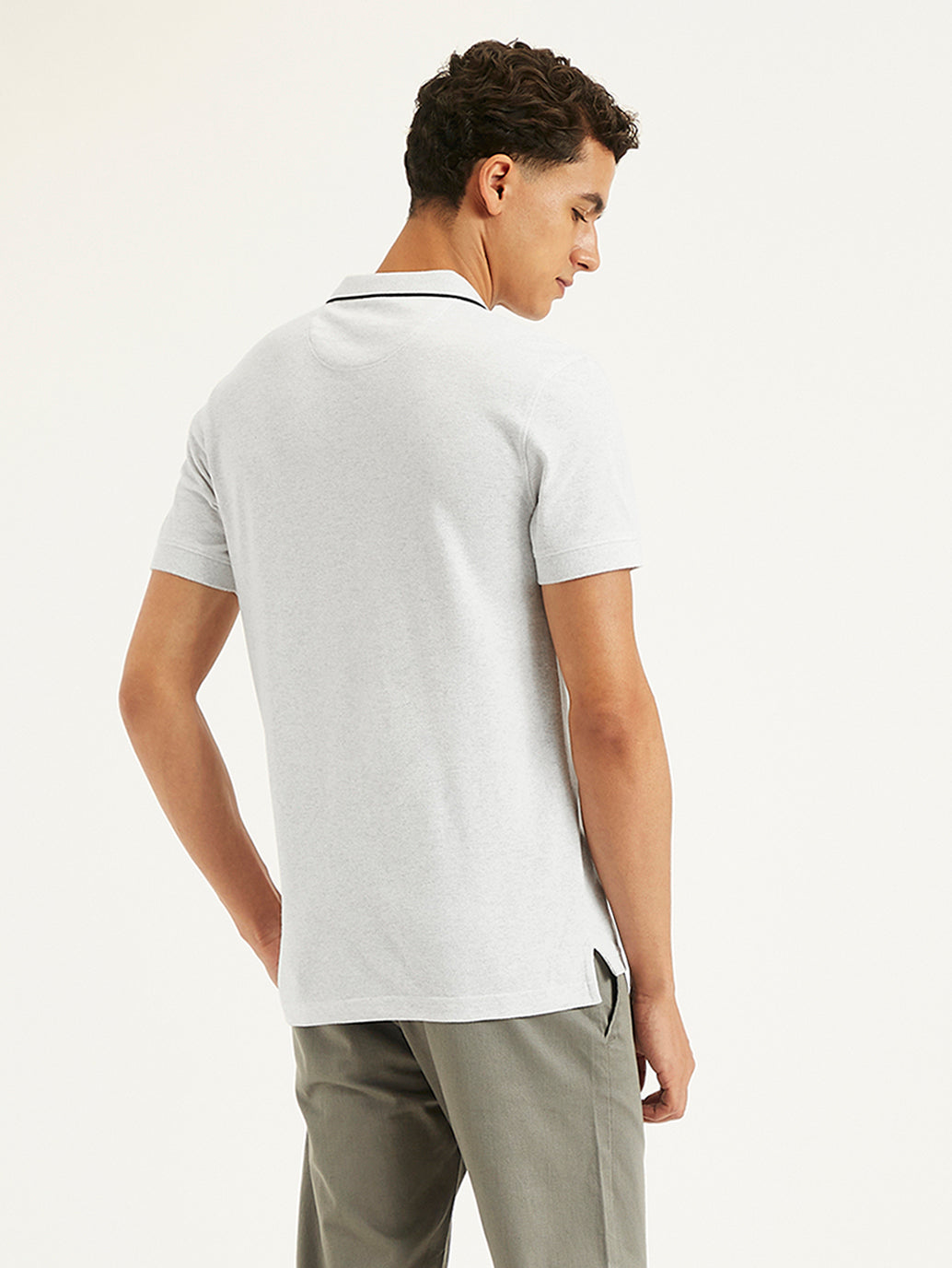 Men's Solid Slim Fit Polo T-Shirt - Back View