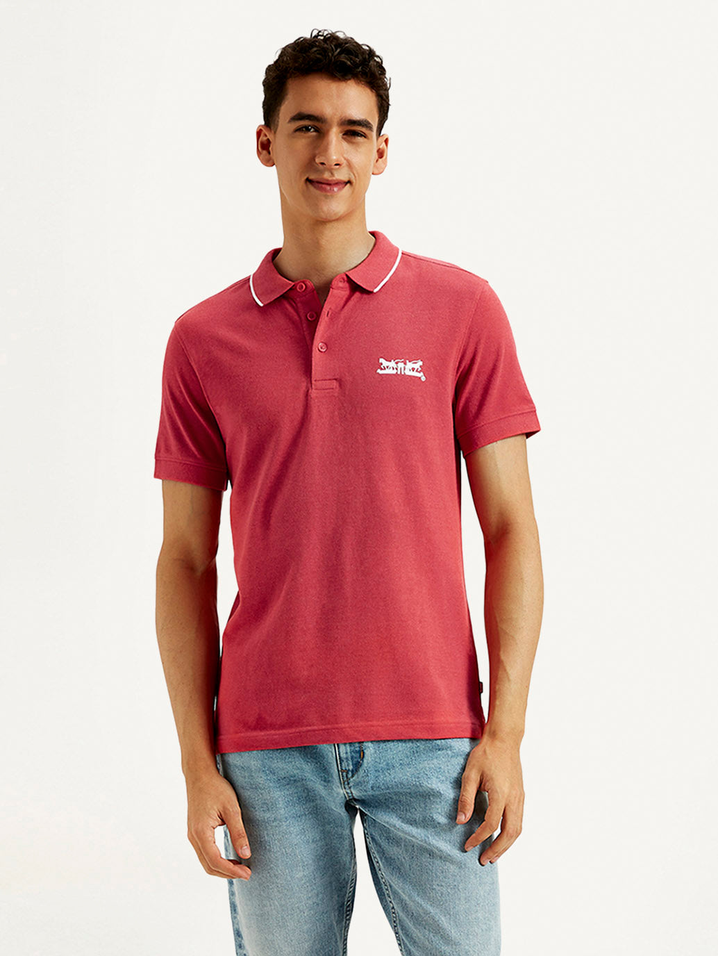 Men's Solid Slim Fit Polo T-shirt - Front View