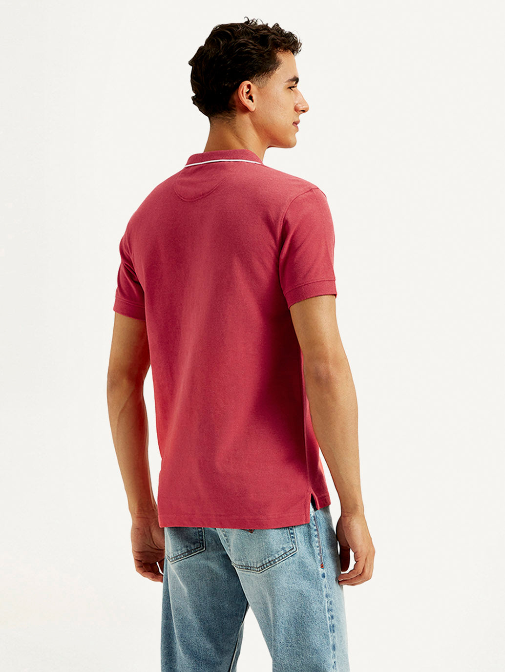 Men's Solid Slim Fit Polo T-shirt - Back View