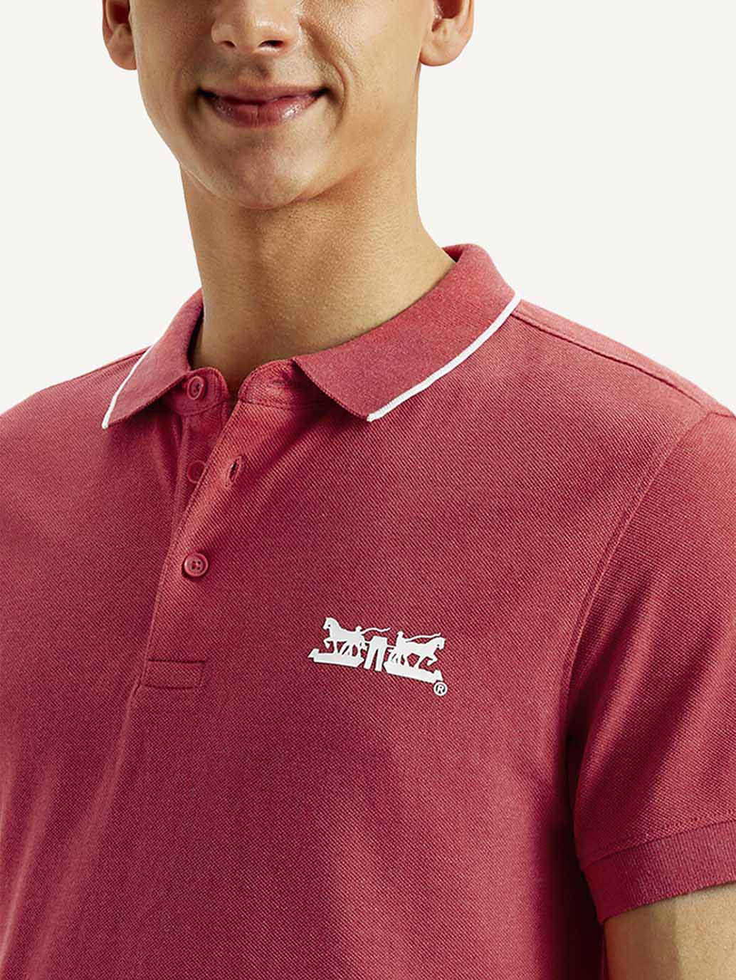 Men's Solid Slim Fit Polo T-shirt - Detail View