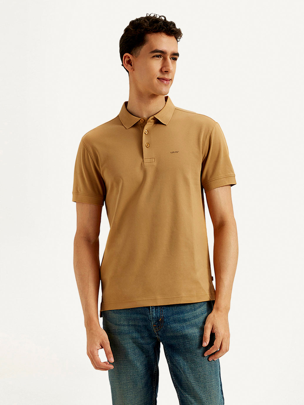 Men's Solid Slim Fit Polo T-shirt - Front View