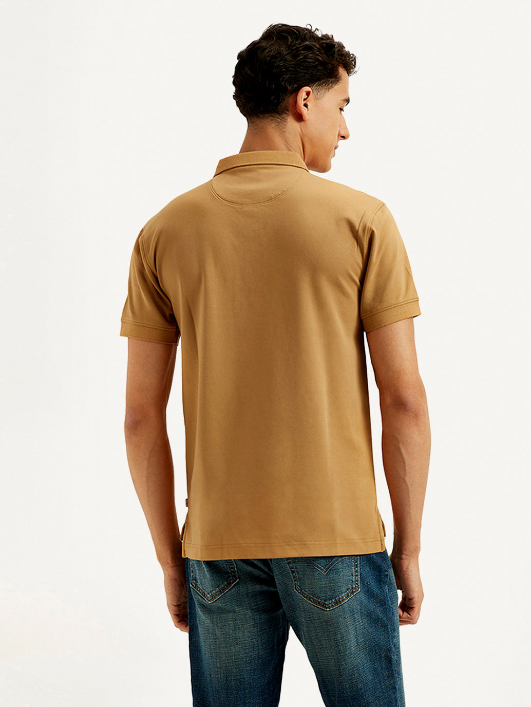 Men's Solid Slim Fit Polo T-shirt - Back View