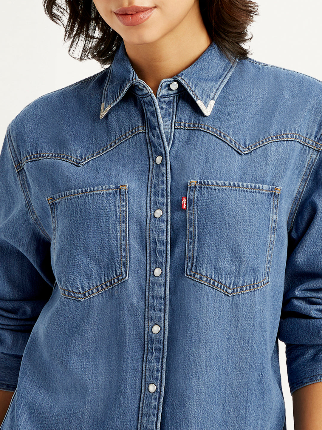 Women's Solid Relaxed Fit Denim Shirt - 7521b994c15391573bdc2699d28aefaa View