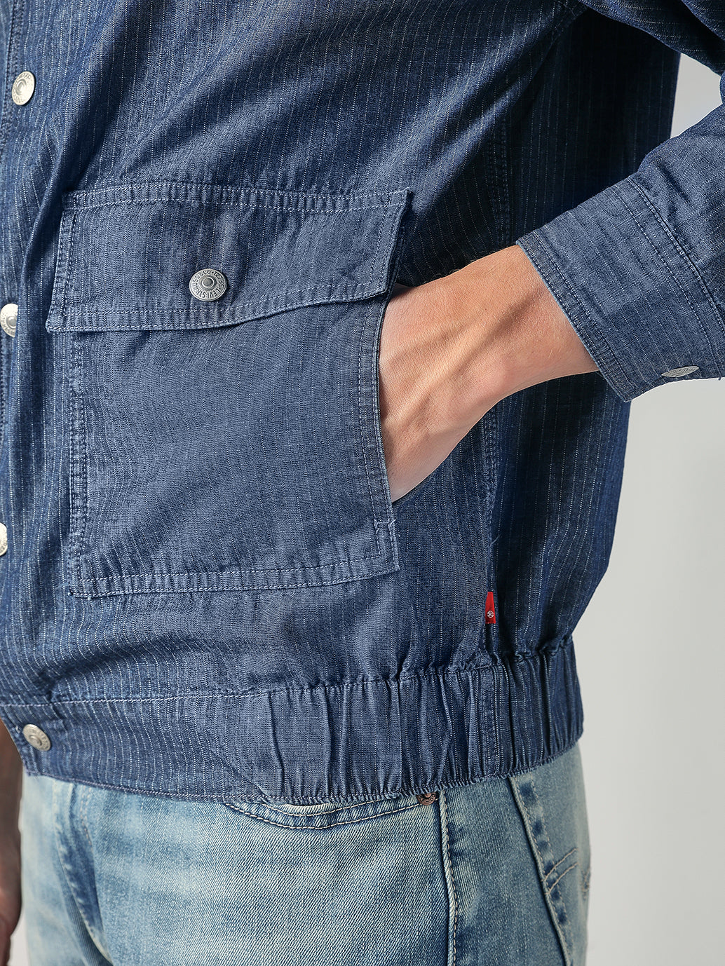 Men's Blue Checkered Relaxed Fit Chambray Shacket - d7895f27-0b35-43af-8e0c-879f4c3f7c31 View